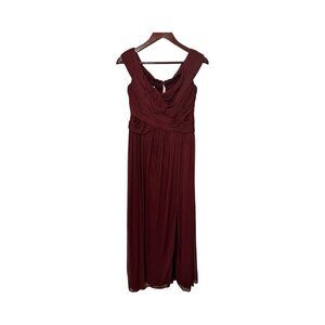 Davids Bridal Burgundy Chiffon Bridesmaid Dress - Size 10